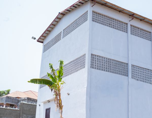 The warehouse building, ventilated by decorative breeze blocks