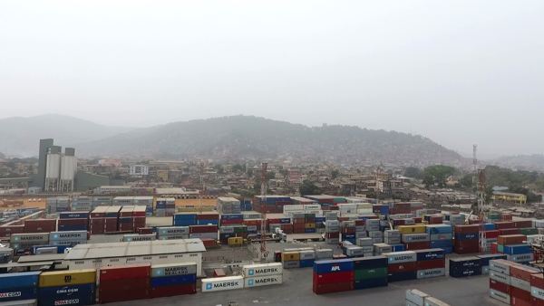 Container stacks and the city of Freetown