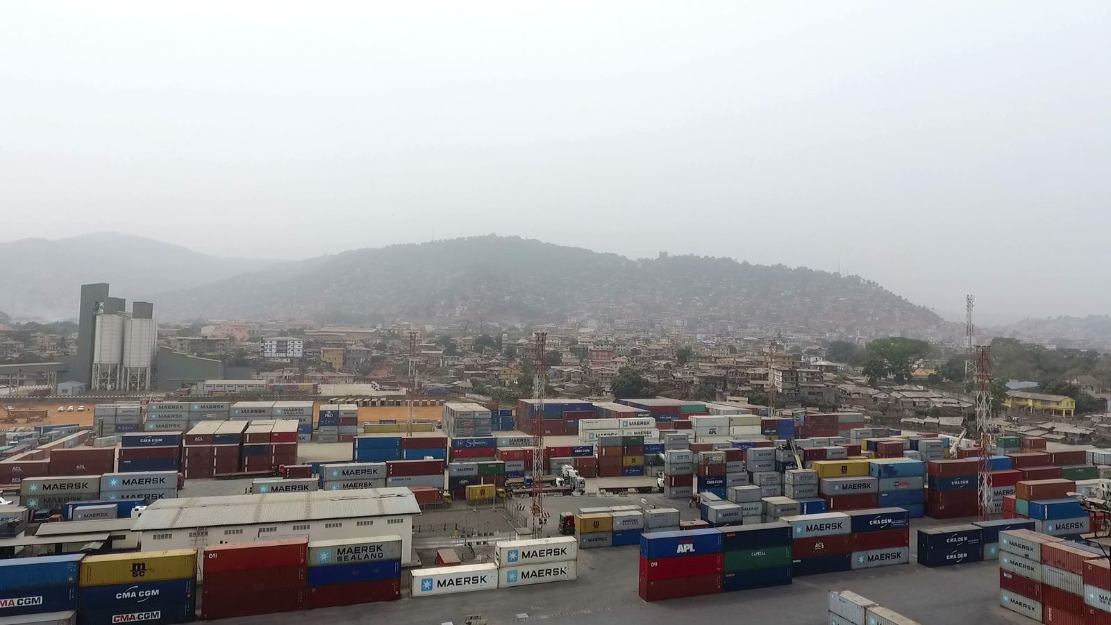 Container stacks and the city of Freetown